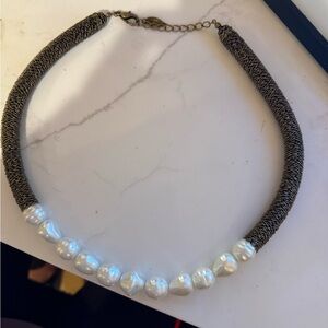 Coldwater Creek Black Mesh and White Pearl Necklace